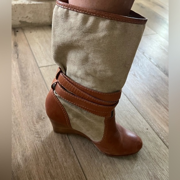 Frye leather and canvas wedge boots Sz 8 - Picture 10 of 13